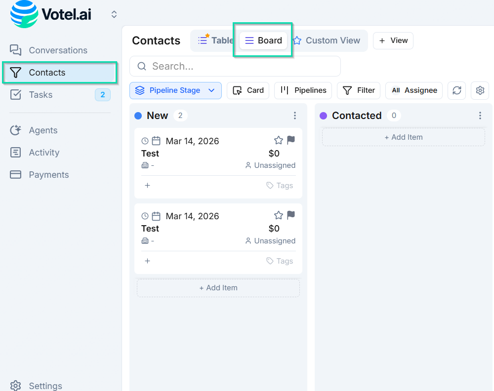 Open the CRM in Board view.